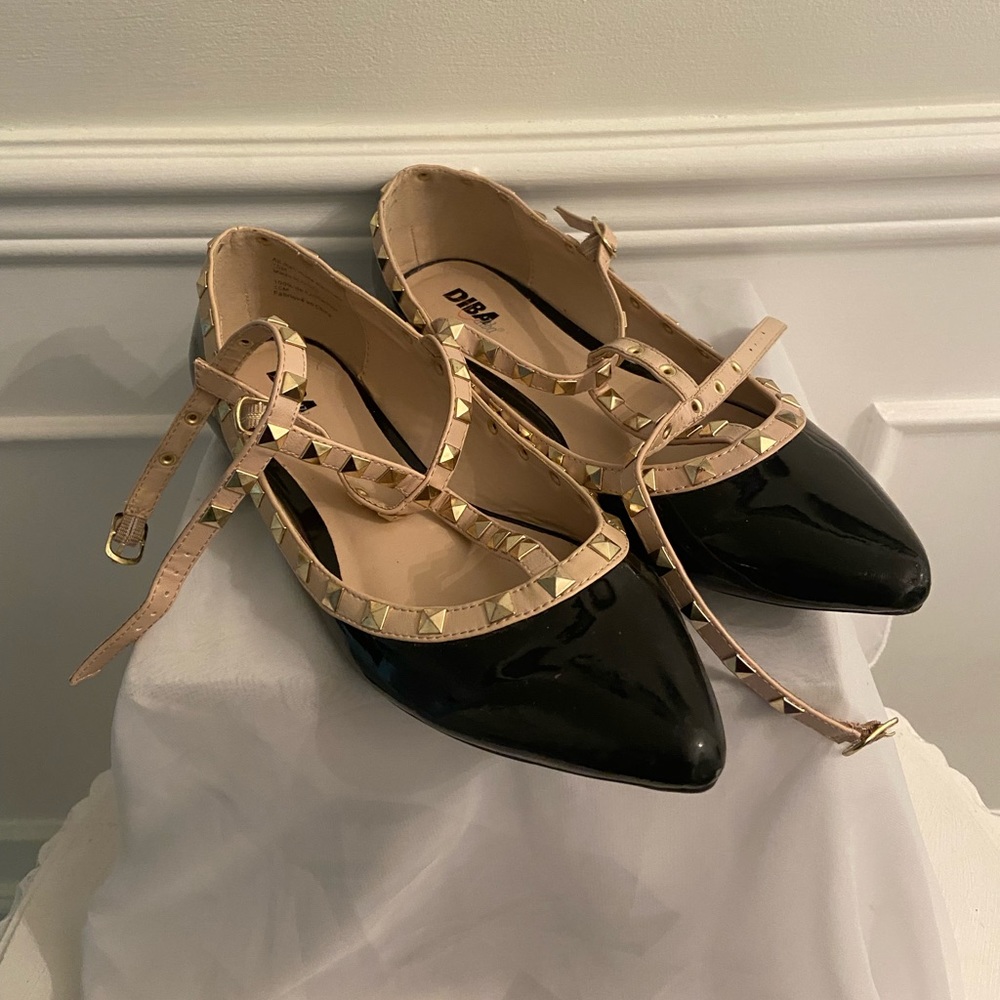 Diba Black and Tan Studded Flats
